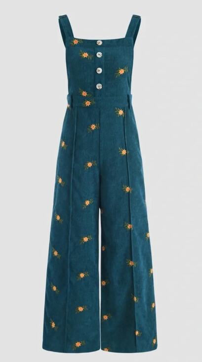 Cider Pants - NWT Cider Ditsy Floral Embroidered Corduroy Wide Leg Overalls Jumpsuit Small